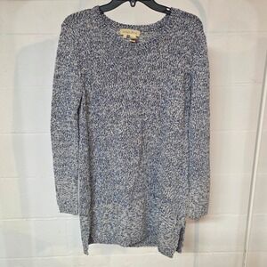 Isabella Bird Womens Blue White Marled Cotton Blend Tunic Sweater Size Small